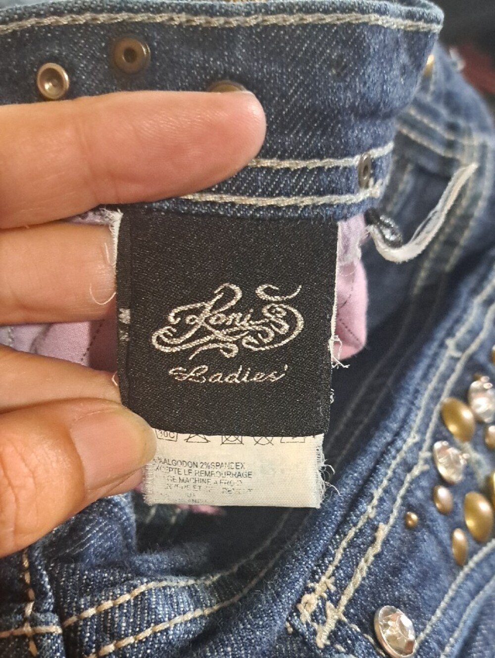 Women's Skinny Jeans in Dark Indigo with Stud Detail - Picture 8 of 11